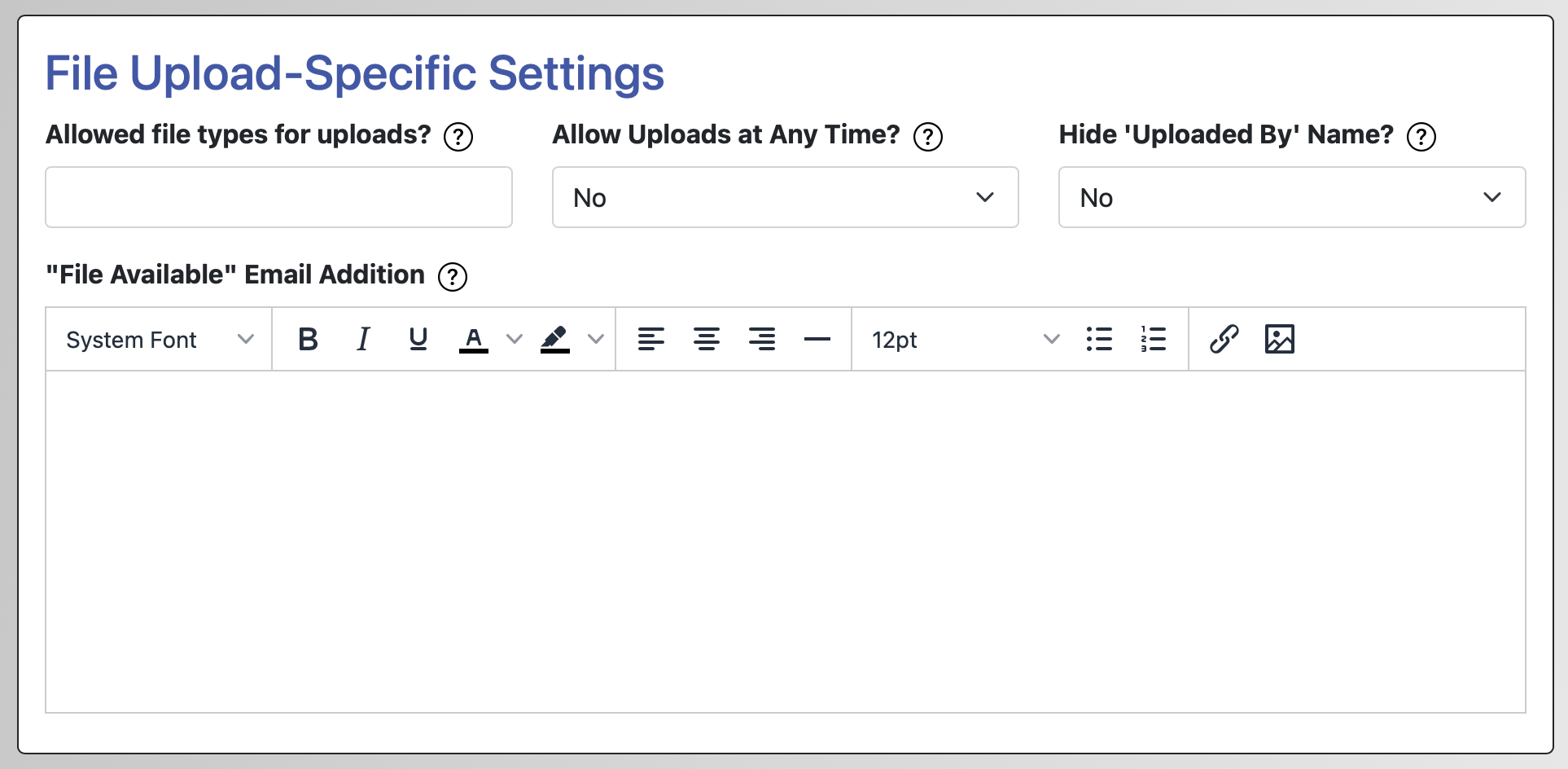 File Upload-Specific Settings