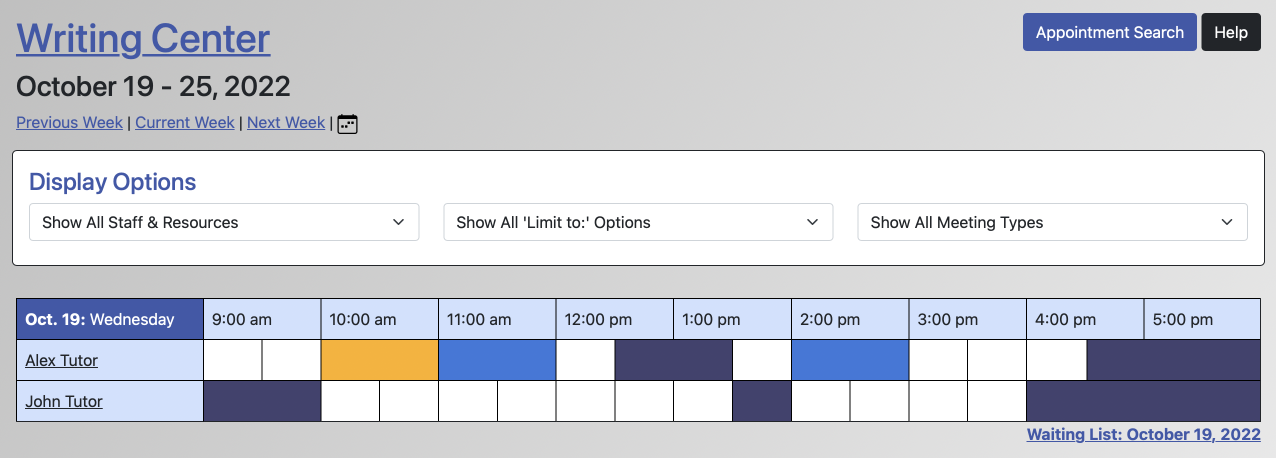 Non-administrative sample schedule display