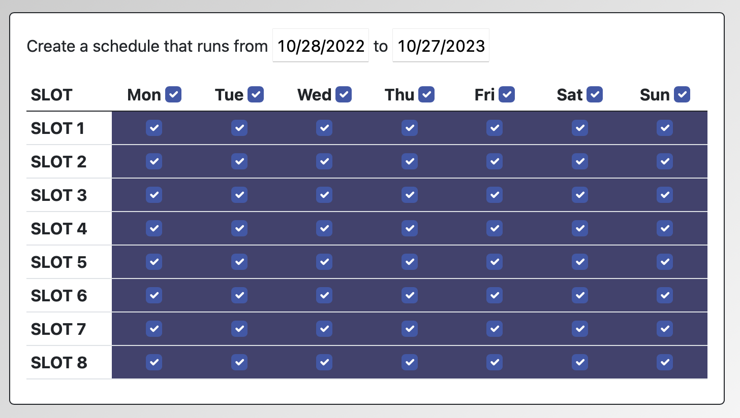 A/B Schedule Interface for Starting Availability