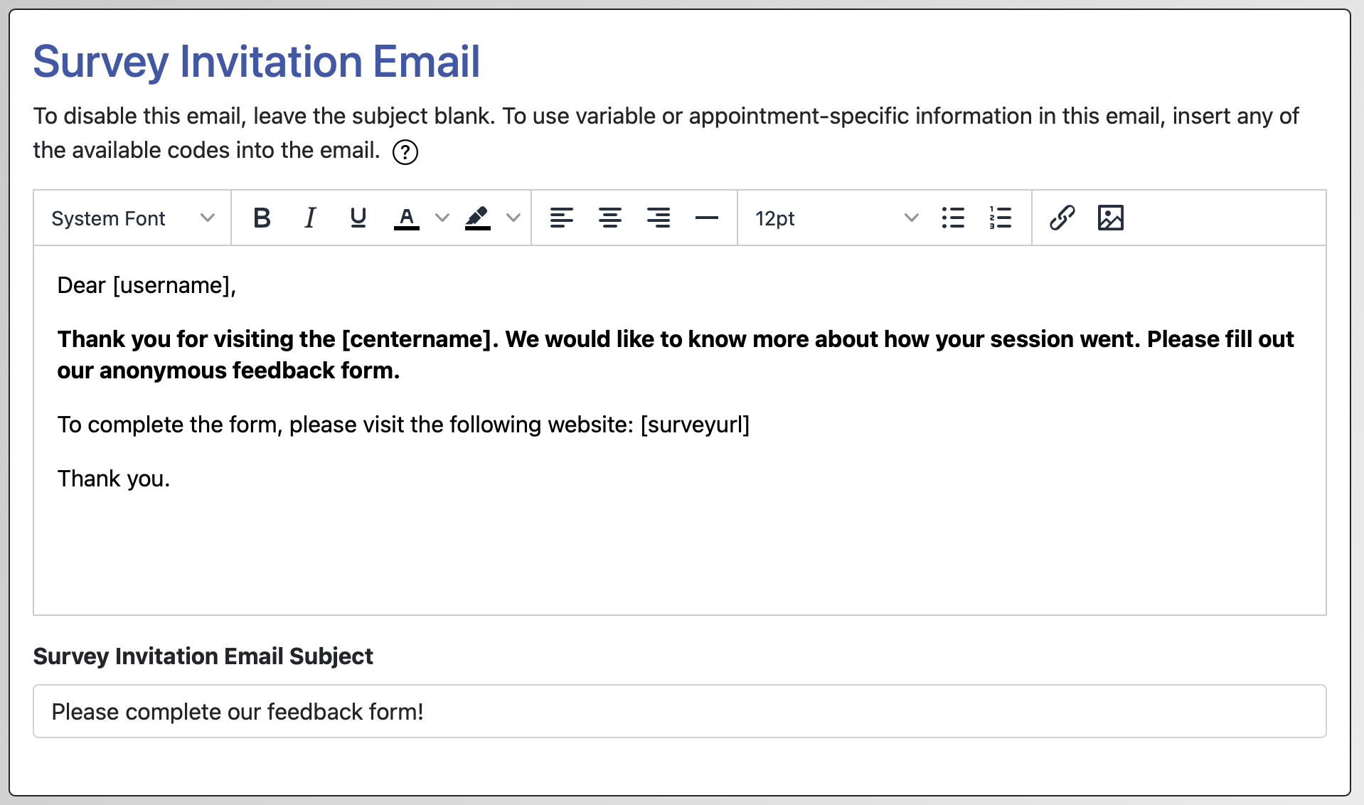 Survey Email Configuratoin