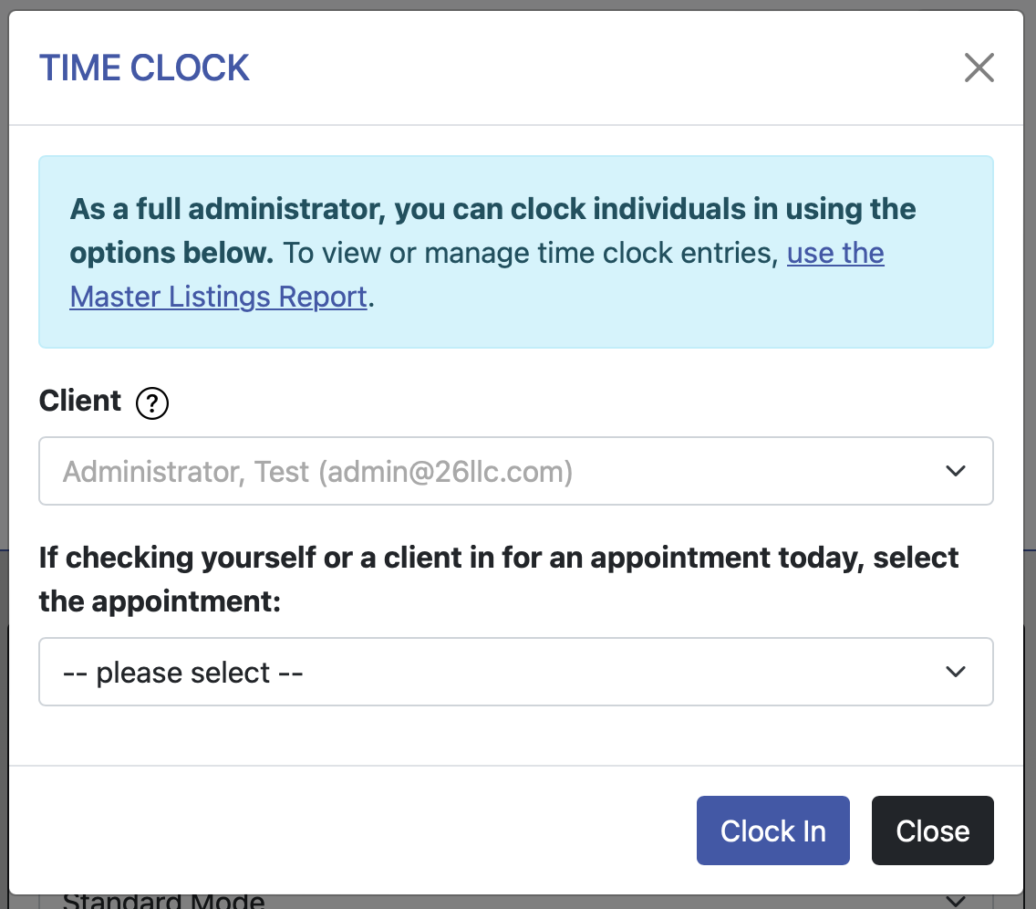 Administrative Time Clock Login