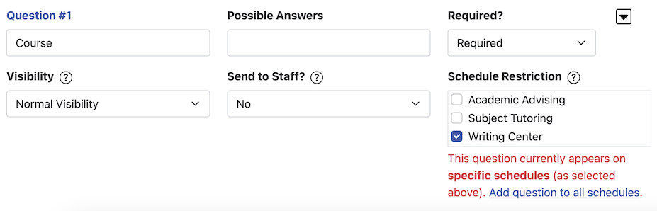 Appointment Form Setup Question Field 