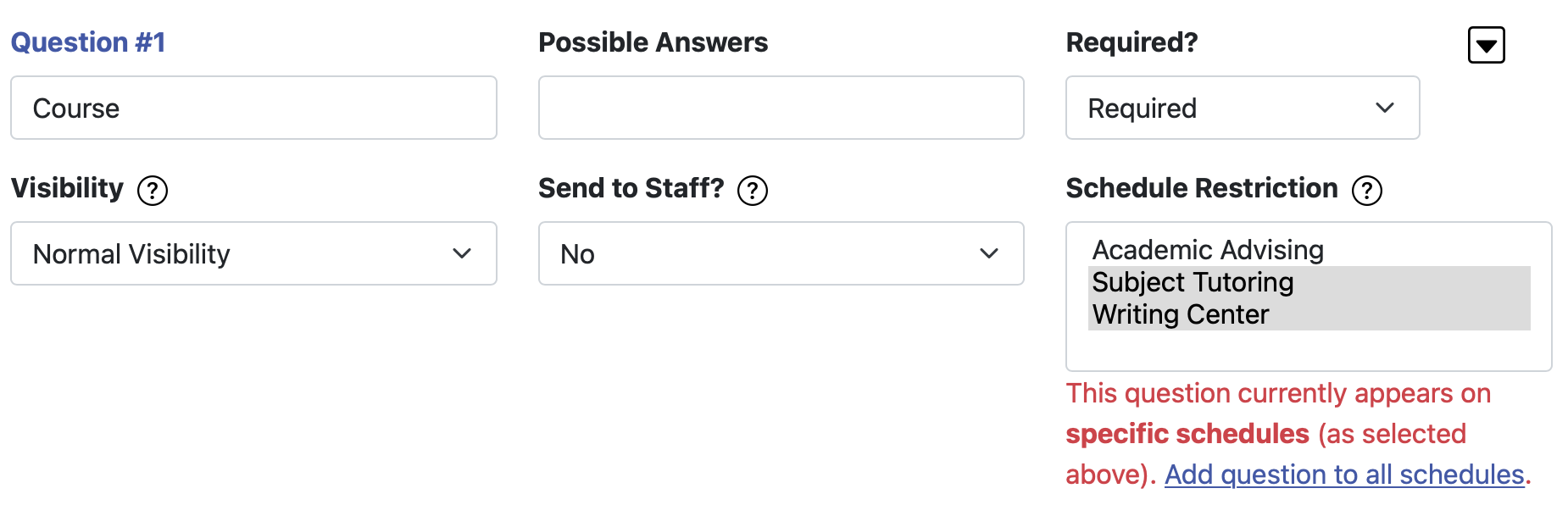 Appointment Form Setup Question Field 