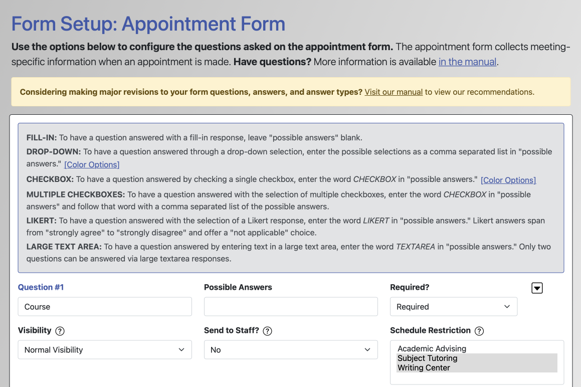 Form Setup: Appointment Form